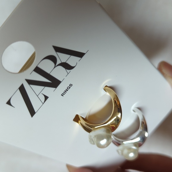 ZARA PEARL RING SET GOLD SILVER S M NWT - Picture 4 of 5